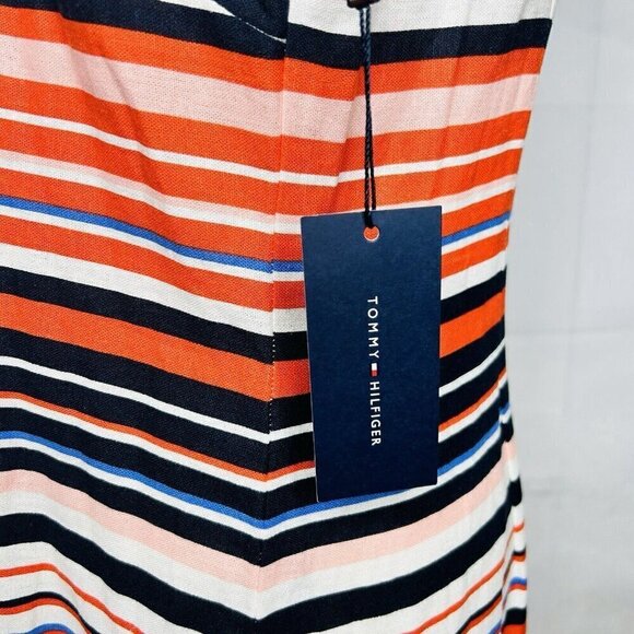 Tommy Hilfiger Sundress Size 8 Dress Linen Blend Orange Blue White Striped NWT - Picture 6 of 10